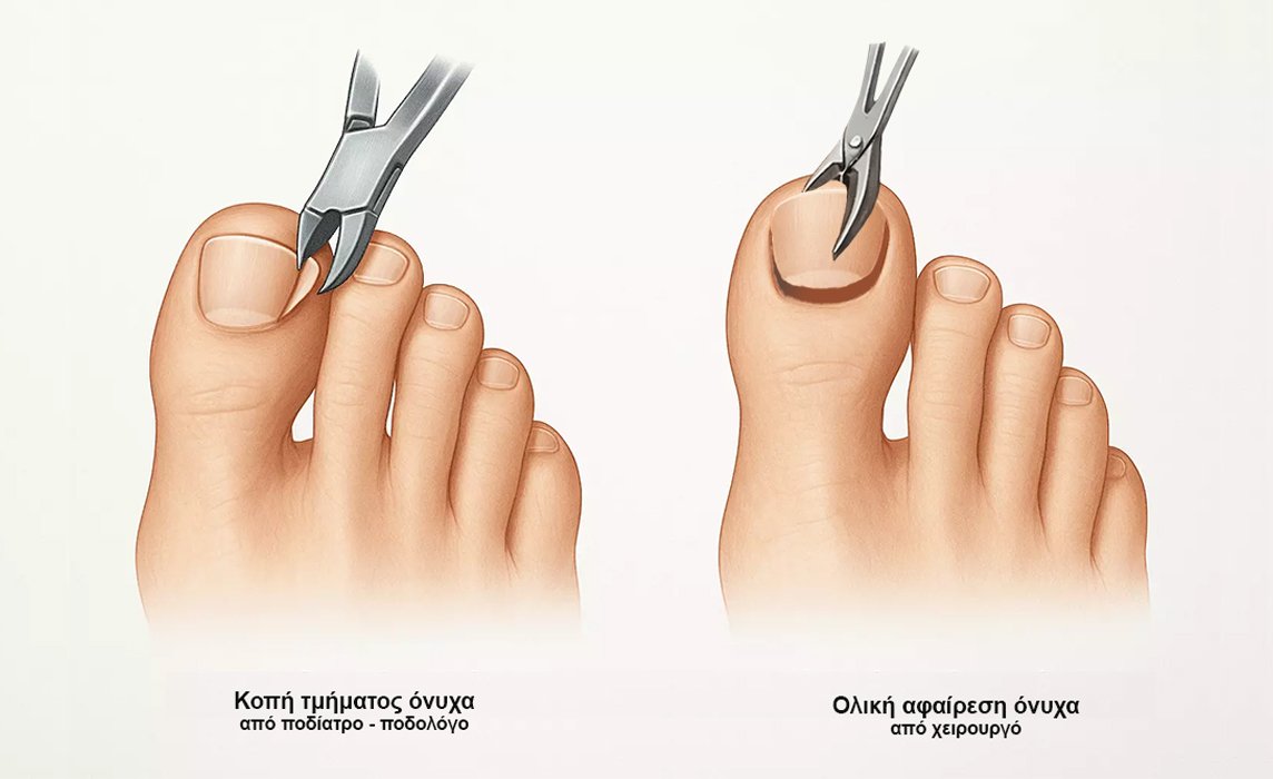 Μερικήκοπή τμήματος νυχιού και ολική αφαίρεση νυχιού